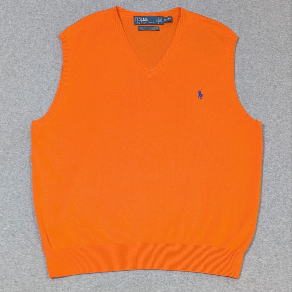Polo Ralph Lauren Pima Cotton Sweater Vest Size XL Pumpkin Orange Italian Yarn